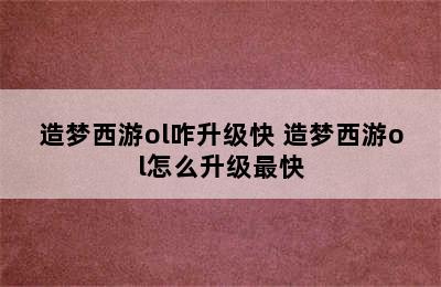 造梦西游ol咋升级快 造梦西游ol怎么升级最快